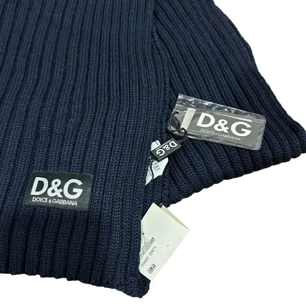 Dolce & Gabbana Vintage Navy Blue Lamb Wool Scarf with DG logo Revolve